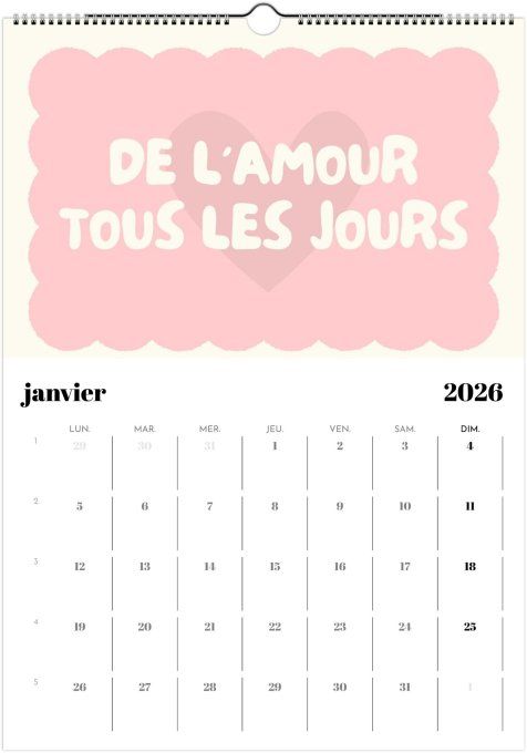 Calendrier 2026 - De l'amour
