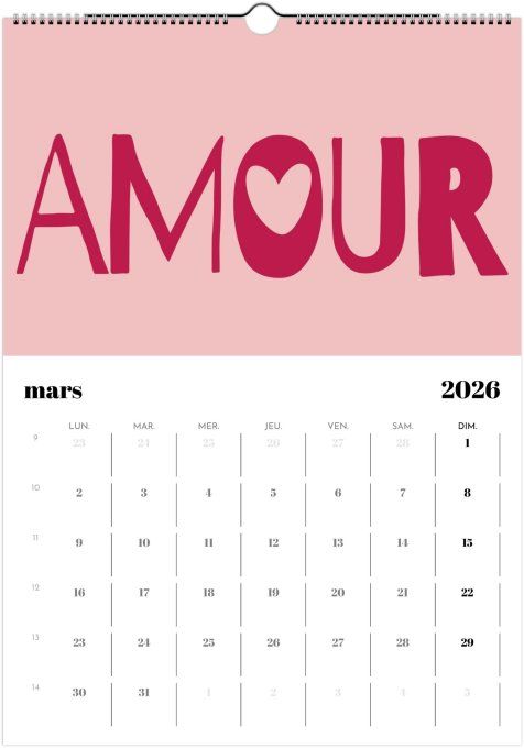 Calendrier 2026 - De l'amour