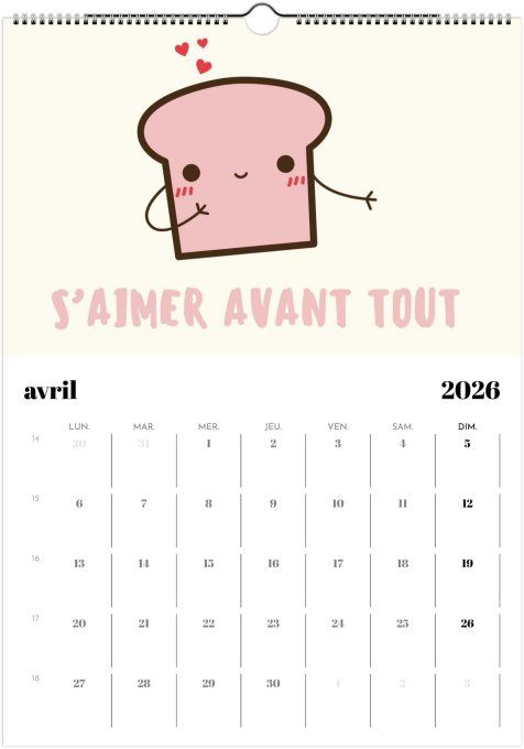 Calendrier 2026 - De l'amour