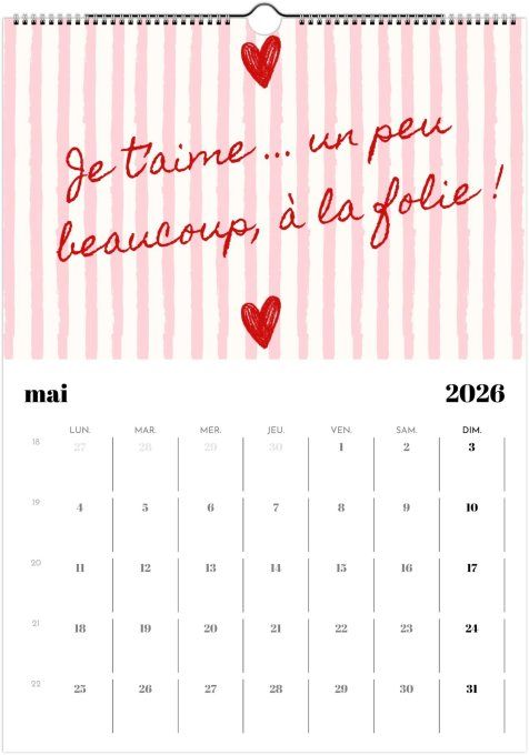 Calendrier 2026 - De l'amour